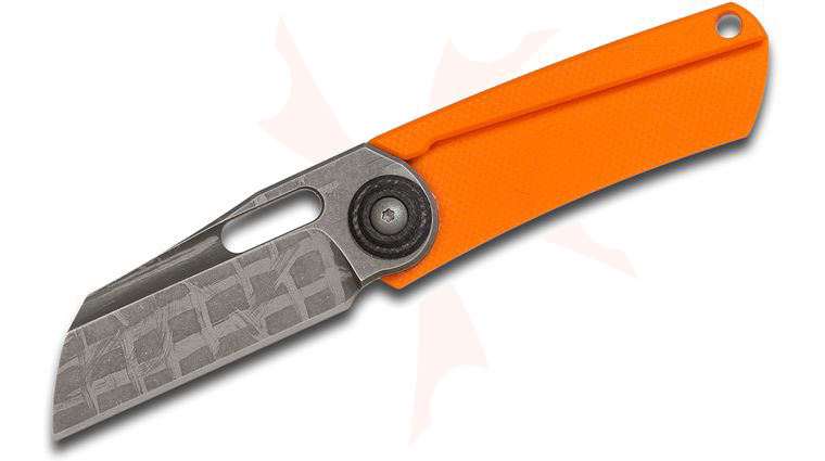 Nick Chuprin Custom POD Non-Locking Folding Knife 2 inch AEB-L Sheepsfoot Blade, Milled Orange G10 Handle