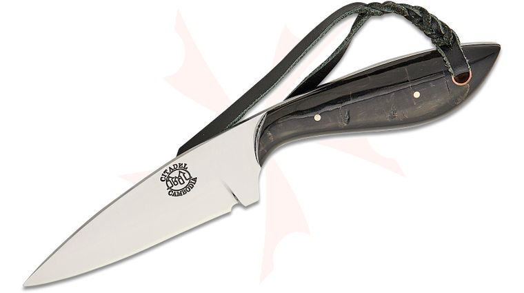 Citadel KC40540 Limited Edition Treychongva Fixed Blade Knife 2.875 inch Bohler N690Co Mirror Polished Drop Point Blade, Buffalo Horn Handle, Leather Sheath 