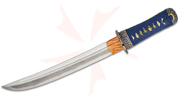 Citadel SC4047 Custom Limited Edition Dragon Tanto Fixed 9.75 inch DNH7 Plain Tanto Blade, Blue Silk Wrapped Handle with Gold Menuki