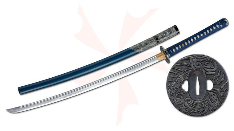 Citadel SC4046 Dragon Katana 28 inch DNH7 High Carbon Blade, Blue Silk Wrapped Rayskin Handle, Limited Edition Model 1