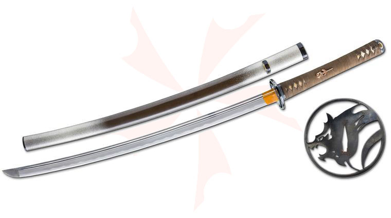 Citadel SC4048 Limited Edition Wolf Katana 26.75 inch DNH7 Forged Blade, Brown Suede Wrapped White Ray Skin Handle