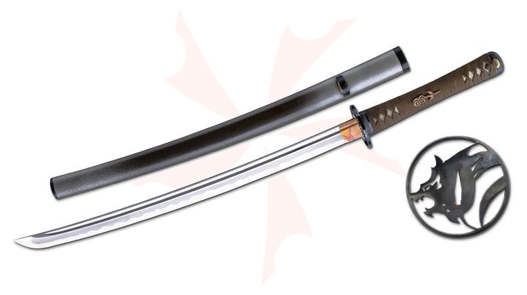 Citadel SC4049 Limited Edition Wolf Wakizashi 21 inch DNH7 Forged Blade, Brown Suede Wrapped White Ray Skin Handle
