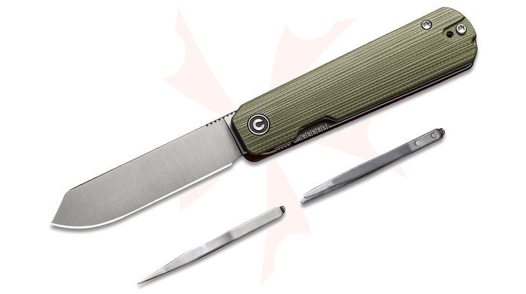CIVIVI Knives Ben Petersen Sendy Liner Lock Flipper Knife 2.83 inch Nitro-V Satin Spey Blade, Green G10 Handles with Red G10 Spacers, Toothpick and Tweezers Included