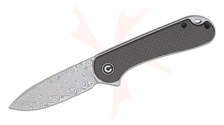 CIVIVI Knives C907DS Elementum Flipper Knife 2.96 inch Damascus Blade, Carbon Fiber and Black G10 Handles