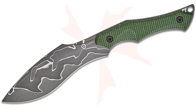 CIVIVI Knives Nathaneal Matlack Vaquita II Mini Fixed Blade Neck Knife 3.2 inch Damascus Kukri Blade, Green Canvas Micarta Handles, Kydex Sheath