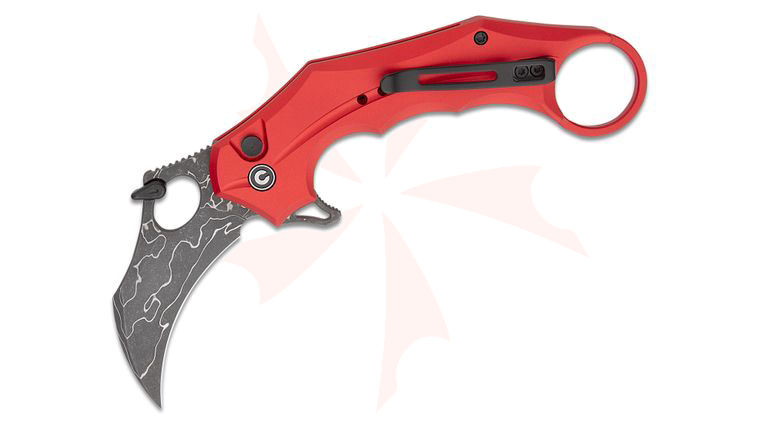CIVIVI Knives Incisor II Karambit Flipper Knife 2.02 inch Damascus Hawkbill Blade, Red Aluminum Handles
