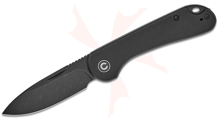 CIVIVI Knives Elementum Slipjoint Folding Knife 2.96 inch 14C28N Black Stonewashed Drop Point Blade, Black G10 Handles, Reversible Clip