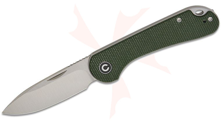 CIVIVI Knives Elementum Slipjoint Folding Knife 2.96 inch 14C28N Satin Drop Point Blade, Green Canvas Micarta Handles, Reversible Clip