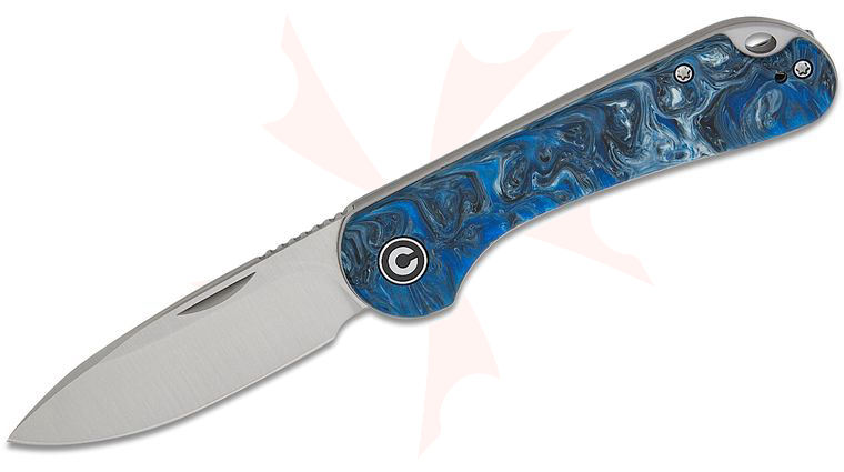 CIVIVI Knives Elementum Slipjoint Folding Knife 2.96 inch 14C28N Satin Drop Point Blade, Blue Ocean Resin Handles, Reversible Clip
