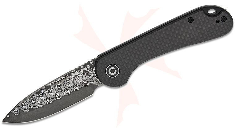 CIVIVI Knives Elementum Slipjoint Folding Knife 2.96 inch Damascus Drop Point Blade, Twill Carbon Fiber Handles, Reversible Clip