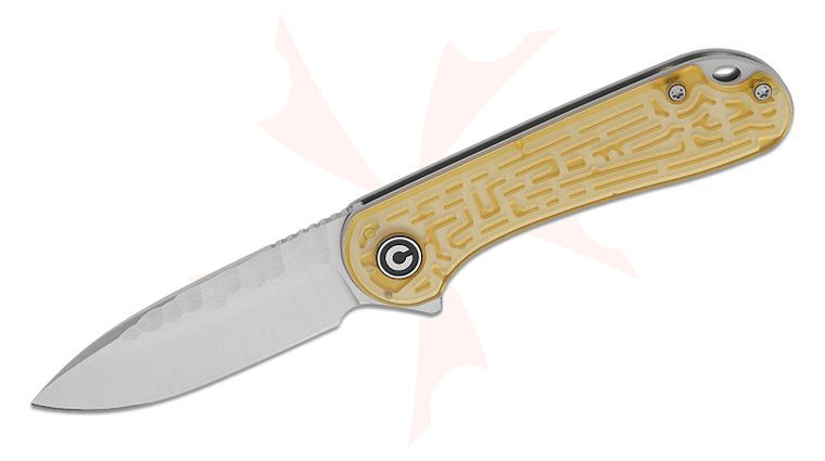 CIVIVI Knives Elementum Liner Lock Flipper Knife 2.96 inch Nitro-V Satin Drop Point Blade with Rock-Grind Pattern, Polished Ultem Handles with CNC-Machined Maze Pattern and Ceramic Ball Inside