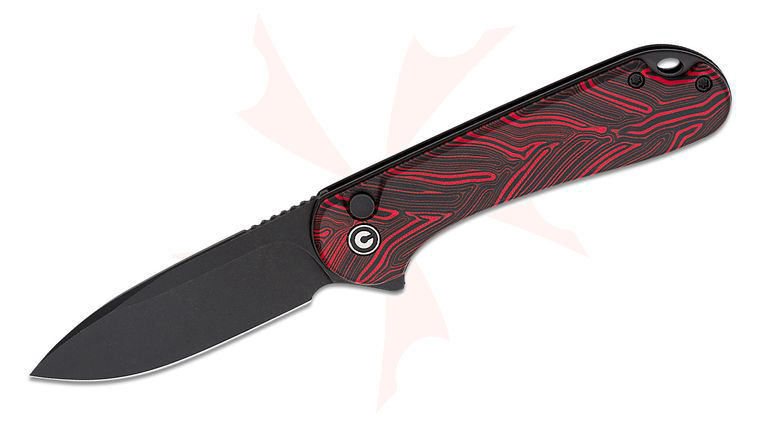 CIVIVI Knives Button Lock Elementum II Flipper Knife 2.96 inch S35VN Black Stonewashed Drop Point Blade, Red and Black G10 Handles - KnifeCenter Exclusive