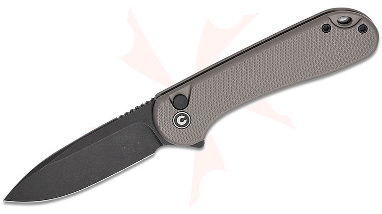 CIVIVI Knives Button Lock Elementum II Flipper Knife 2.96 inch Nitro-V Black Stonewashed Drop Point Blade, Gray Diamond Pattern Aluminum Handles
