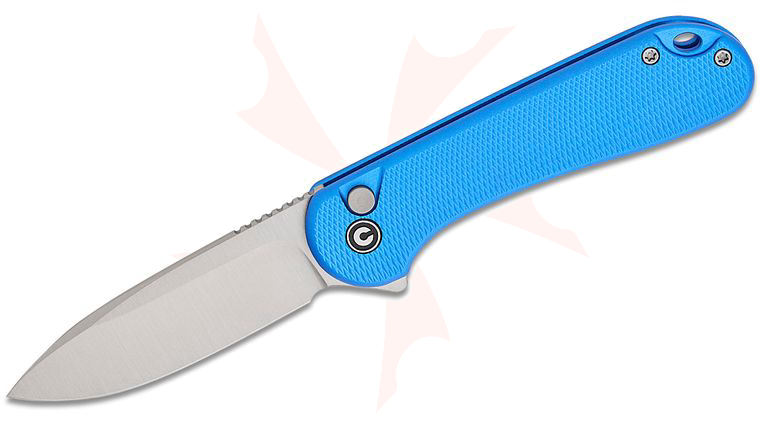 CIVIVI Knives Button Lock Elementum II Flipper Knife 2.96 inch Nitro-V Satin Drop Point Blade, Blue Diamond Pattern Aluminum Handles