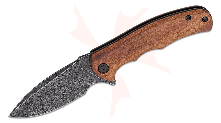 CIVIVI Knives Mini Praxis Flipper Knife 2.98 inch Damascus Drop Point Blade, Guibourtia Wood Handles