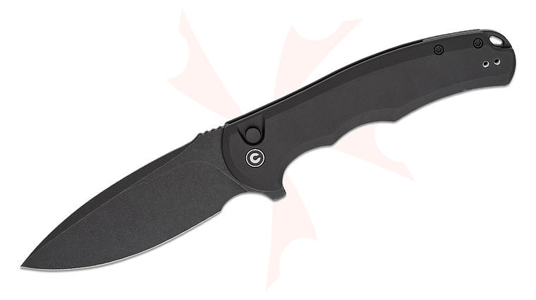CIVIVI Knives Button Lock Praxis Flipper Knife 3.75 inch Nitro-V Black Stonewashed Drop Point Blade, Black Aluminum Handles