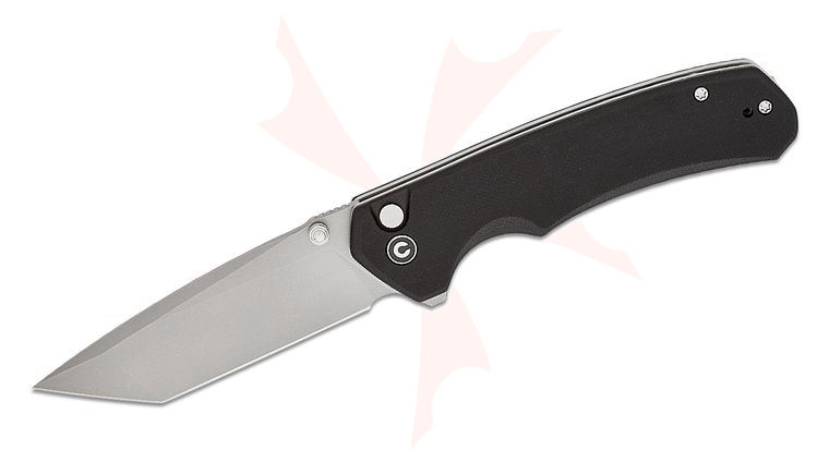 CIVIVI Knives Button Lock Brazen Flipper Knife 3.46 inch 14C28N Stonewashed Tanto Blade, Black G10 Handles