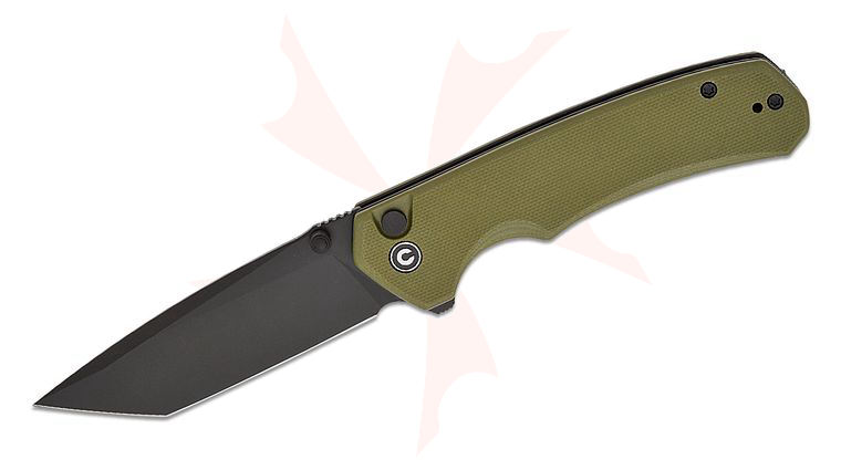 CIVIVI Knives Button Lock Brazen Flipper Knife 3.46 inch 14C28N Black Tanto Blade, OD Green G10 Handles