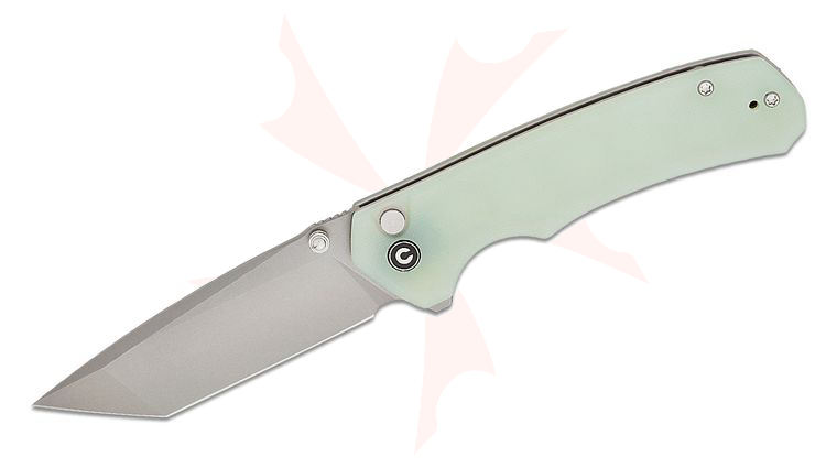CIVIVI Knives Button Lock Brazen Flipper Knife 3.46 inch 14C28N Stonewashed Tanto Blade, Natural (Jade) G10 Handles