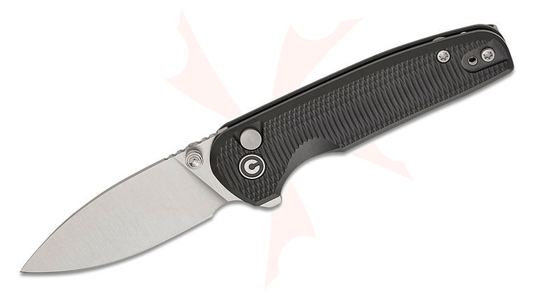CIVIVI Knives Mini Shakan Button Lock Flipper Knife 2.48 inch Nitro-V Satin Drop Point Blade, Black Machined Aluminum Handles, Reversible Clip