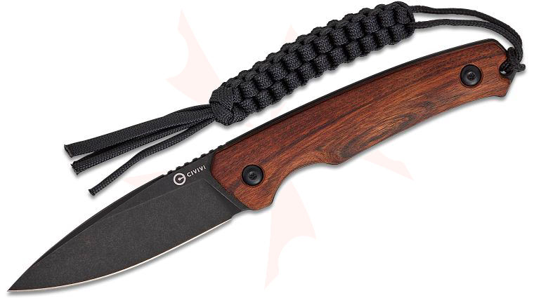 CIVIVI Knives Altus Fixed Blade Knife 2.99 inch 14C28N Black Stonewashed Drop Point Blade, Guibourtia Wood Handles, Kydex Sheath