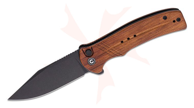 CIVIVI Knives Cogent Flipper Knife 3.47 inch 14C28N Black Stonewashed Plain Blade, Guibourtia Wood Handles