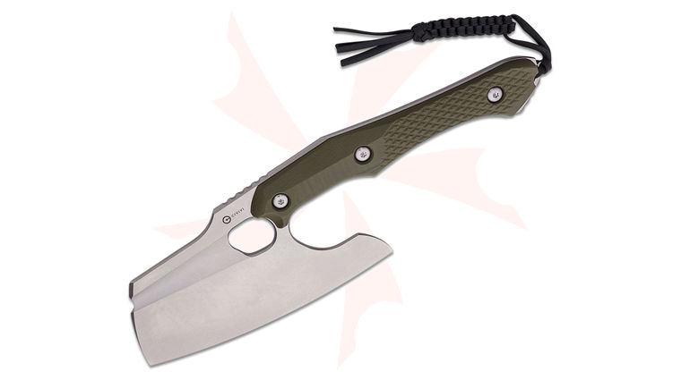 CIVIVI Knives Maciej Torbe Arata Fixed Blade Knife 7.32 inch D2 Stonewashed Cleaver Blade, Contoured OD Green G10 Handles, Kydex Sheath