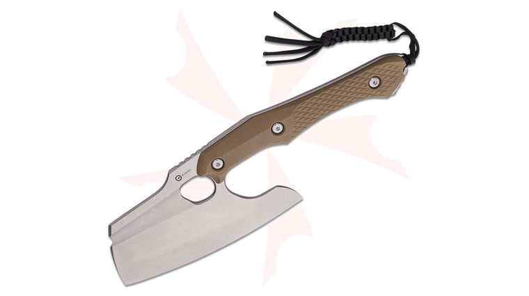 CIVIVI Knives Maciej Torbe Arata Fixed Blade Knife 7.32 inch D2 Stonewashed Cleaver Blade, Contoured Tan G10 Handles, Kydex Sheath