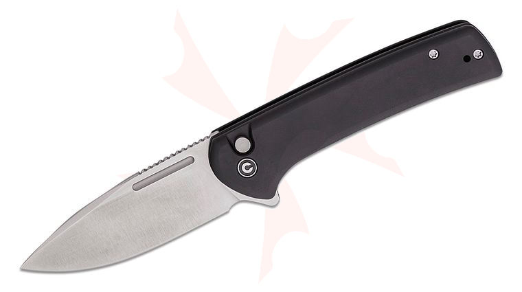 CIVIVI Knives Conspirator Flipper Knife 3.48 inch S35VN Satin Drop Point Blade, Black Aluminum Handles - KnifeCenter Exclusive