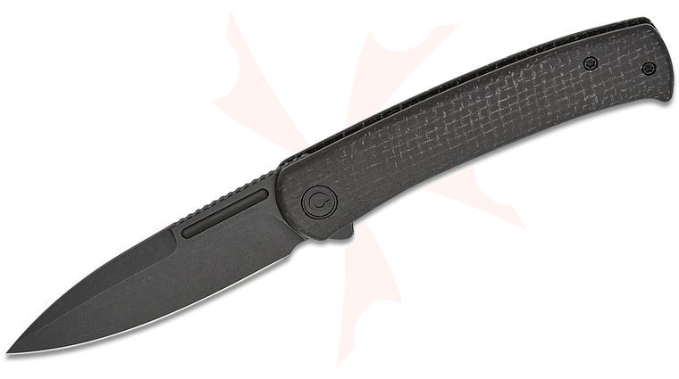 CIVIVI Knives Cetus Liner Lock Flipper Knife 3.48 inch 14C28N Black Stonewashed Spear Point Blade, Black Burlap Micarta Handles