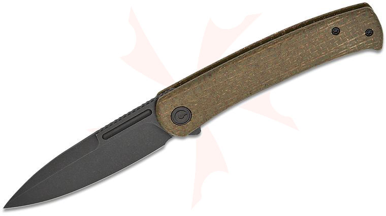 CIVIVI Knives Caetus Liner Lock Flipper Knife 3.48 inch 14C28N Black Stonewashed Spear Point Blade, Green Burlap Micarta Handles