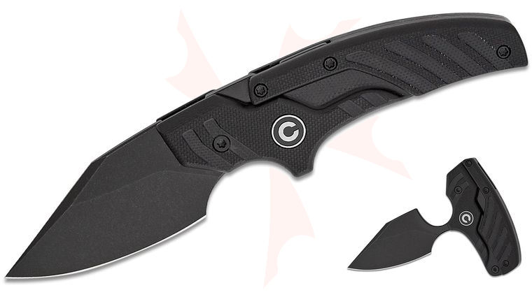 CIVIVI Knives Typhoeus Folding Push Dagger Fixed Blade Knife 2.27 inch 14C28N Black Stonewashed Clip Point Blade, Black G10 Handles, Leather Sheath