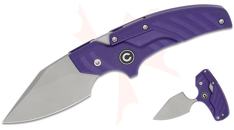 CIVIVI Knives Typhoeus Folding Push Dagger Fixed Blade Knife 2.27 inch 14C28N Stonewashed Clip Point Blade, Purple G10 Handles, Leather Sheath