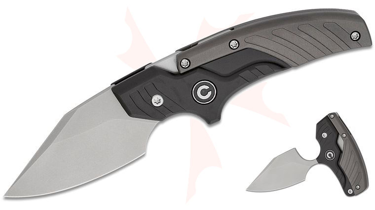 CIVIVI Knives Typhoeus Folding Push Dagger Fixed Blade Knife 2.27 inch 14C28N Stonewashed Clip Point Blade, Black and Gray Aluminum Handles, Leather Sheath