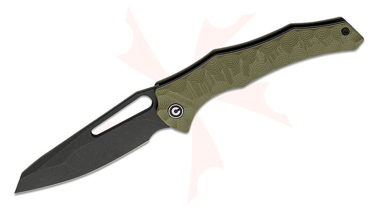 CIVIVI Knives Gavko Spiny Dogfish Folding Knife 3.47 inch 14C28N Black Stonewashed Reverse Tanto Blade, Milled OD Green G10 Handles