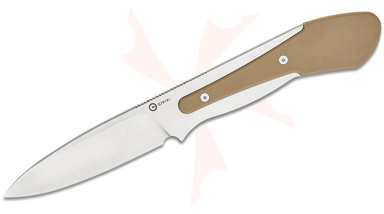 CIVIVI Knives Allen Elishewitz Varius Modular Fixed Blade Knife 3.75 inch D2 Satin Drop Point Blade, Tan G10 Handle with Optional Pinky Ring, Kydex Sheath