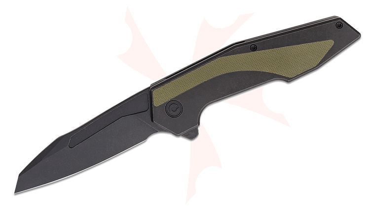 CIVIVI Knives GTC Hypersonic Flipper Knife 3.7 inch 14C28N Black Stonewashed Reverse Tanto Blade, Black Stainless Steel Handles with OD Green G10 Inlays