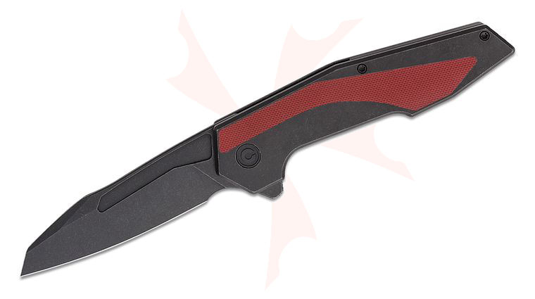 CIVIVI Knives GTC Hypersonic Flipper Knife 3.7 inch 14C28N Black Stonewashed Reverse Tanto Blade, Black Stainless Steel Handles with Burgundy G10 Inlays