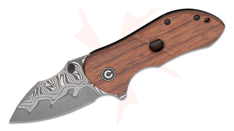 CIVIVI Knives Peter Carey Gordo Flipper Knife 2.51 inch Damascus Drop Point Blade, Guibourtia Wood Handles