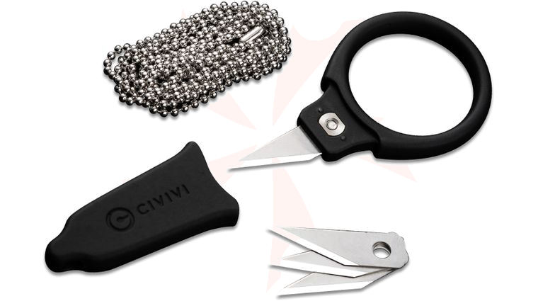 CIVIVI Knives Quick Snip Fixed Ring Neck Knife 0.68 inch 6Cr12 Replaceable Razor Blade, Black ABS Plastic Handle and Sheath