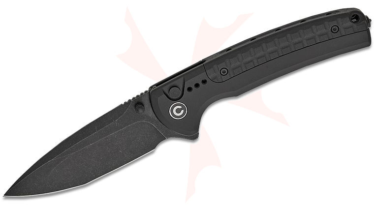 CIVIVI Knives Sentinel Strike II Button Lock Flipper Knife 3.7 inch Nitro-V Black Stonewashed Compound Drop Point Blade, Black Aluminum Handles with Black FRN Integral Backspacer Inlay