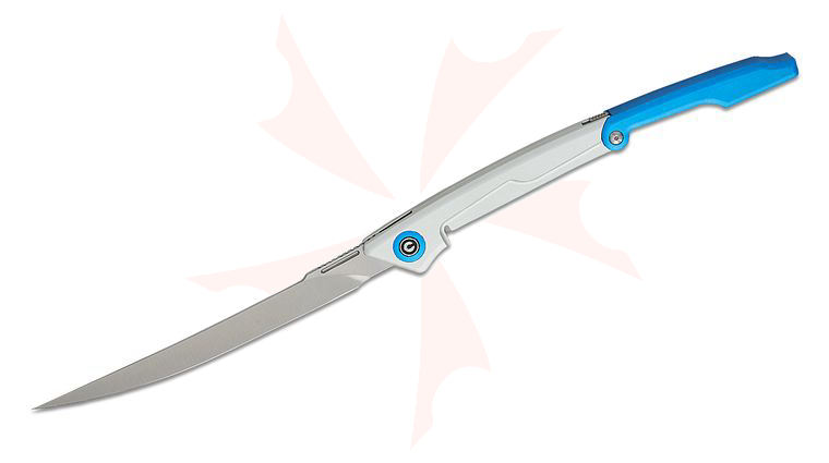 CIVIVI Knives Shawka Liner Lock Folding Fillet Knife 5.81 inch 14C28N Satin Trailing Point Blade, Silver And Blue Aluminum Handles, Nylon Belt Sheath