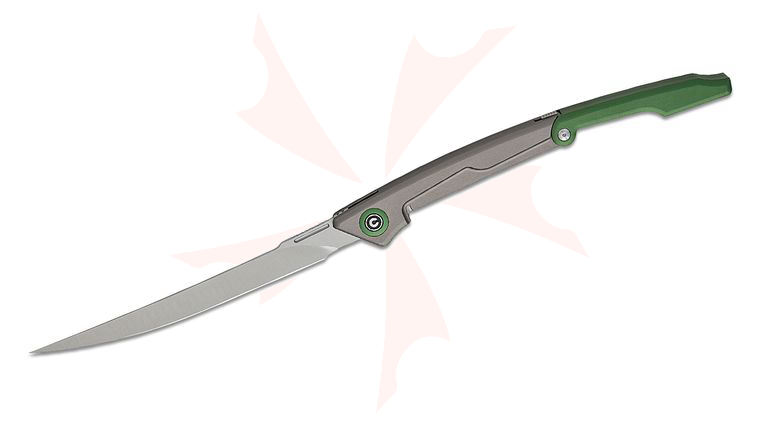 CIVIVI Knives Shawka Liner Lock Folding Fillet Knife 5.81 inch 14C28N Satin Trailing Point Blade, Gray And Green Aluminum Handles, Nylon Belt Sheath