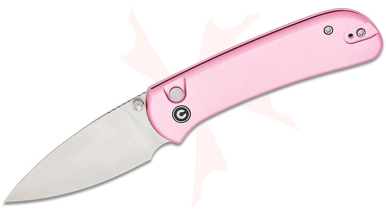 CIVIVI Knives Qubit Folding Knife 2.98 inch 14C28N Satin Drop Point Blade, Pink Aluminum Handles