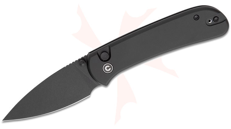 CIVIVI Knives Qubit Folding Knife 2.98 inch 14C28N Black Stonewashed Drop Point Blade, Black Aluminum Handles