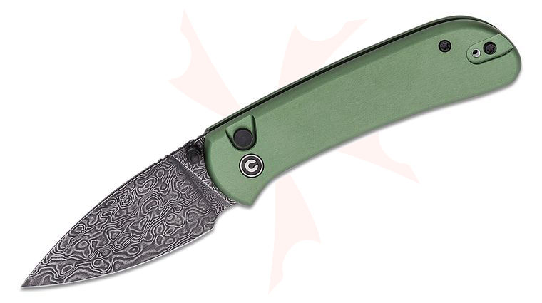 CIVIVI Knives Qubit Folding Knife 2.98 inch Damascus Drop Point Blade, Green Aluminum Handles