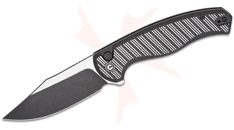 CIVIVI Knives Stormhowl Button Lock Flipper Knife 3.3 inch Nitro-V Two-Tone Clip Point Blade, Machined Black Aluminum Handles with Satin Flats