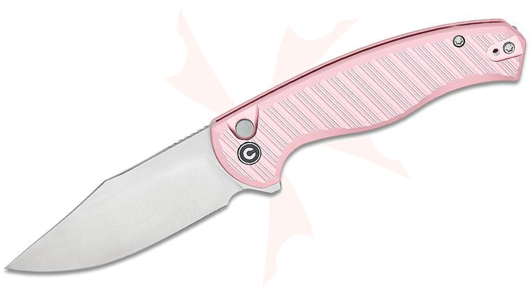 CIVIVI Knives Stormhowl Button Lock Flipper Knife 3.3 inch Nitro-V Satin Clip Point Blade, Machined Light Pink Aluminum Handles