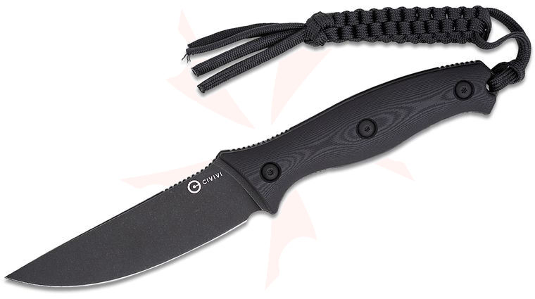 CIVIVI Knives Stormridge Fixed Blade Knife 3.92 inch Nitro-V Black Stonewashed Straight Back Blade, Contoured Black G10 Handles, Kydex Sheath