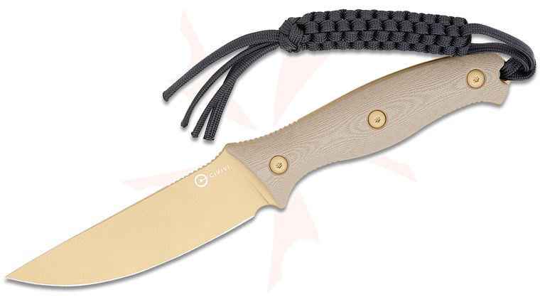 CIVIVI Knives Stormridge Fixed Blade Knife 3.92 inch Nitro-V Desert Tan Stonewashed Straight Back Blade, Contoured Tan G10 Handles, Kydex Sheath